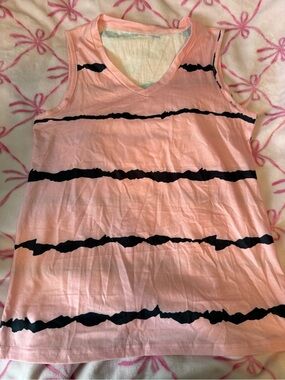 V-Neck Pink Tank Top with Black Stripe Detail